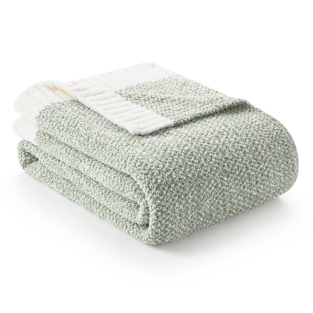 Snuggle Sac Heather Throw Blanket for Couch, Reversible Super Soft Blankets Warm Cozy Knit Fuzzy Plush Lightweight for Sofa, Bed, Camping, Picnic (Sage Green, Twin (60"x80"))