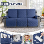 TAOCOCO 100% Waterproof Recliner Sofa Cover, Non Slip Split Couch Covers for Reclining Couches with Straps, Washable Reclining Sofa Cover Furniture Protector for Kids Pets(3 Seater, Ocean Blue)