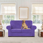 WEERRW Velvet Couch Covers for 2 Cushion Couch Sofa - High Stretch Luxury Velvet Plush 3 Pieces Sofa Slipcovers with Elastic Bottom, Furniture Protector for Pets, Machine Washable, Purple, Medium
