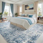 10x14 Area Rugs for Living Room Washable Rug: Anti-Skid Abstract Modern Living Room Rug Soft Thin Carpets Indoor Floor Non-Shedding Carpet for Bedroom Dining Farmhouse Nursery Home Office Blue Gold