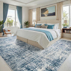 10x14 Washable Area Rug for Living Room Bedroom: Non-Slip Modern Blue Gold