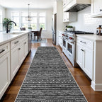 3x10 Washable Hallway Runner Rug - Moroccan Non-Slip Long Runners for Entryway Soft Modern Geometric Low-Pile Rugs for Kitchen Waterproof Neutral Carpet for Bedrooom Bathroom Laundry 3x10 Black
