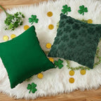 decorUhome St. Patrick’s Day Shamrock Green Pillow Covers 16x16 Inch Set of 2, Soft Plush Faux Wool Throw Pillow Covers, Farmhouse Spring Holiday Decor for Sofa Living Room