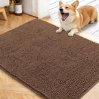 OLANLY Dog Door Mat for Muddy Paws 40x32, Absorbs Moisture and Dirt, Absorbent Non-Slip Washable Doormat, Quick Dry Chenille Mud Mat for Dogs, Entry Indoor Entryway Carpet for Inside Floor, Mocha
