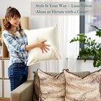 LANE LINEN Synthetic Down Filled Velvet Throw Pillow Inserts Pack of 2 White - 18 x 18 Inches Cushion Inserts for Couch, Bed & Living Room Décor - Indoor Decorative Pillows Made in Canada