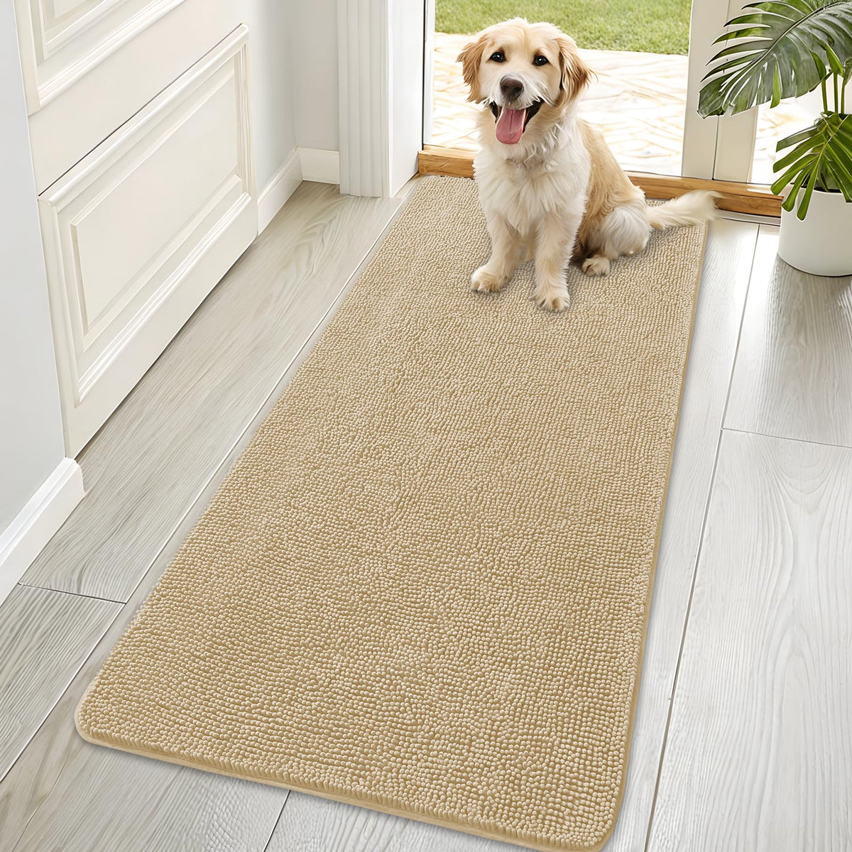 OLANLY Dog Door Mat for Muddy Paws 70x35, Super Absorbent Chenille Mud Mat