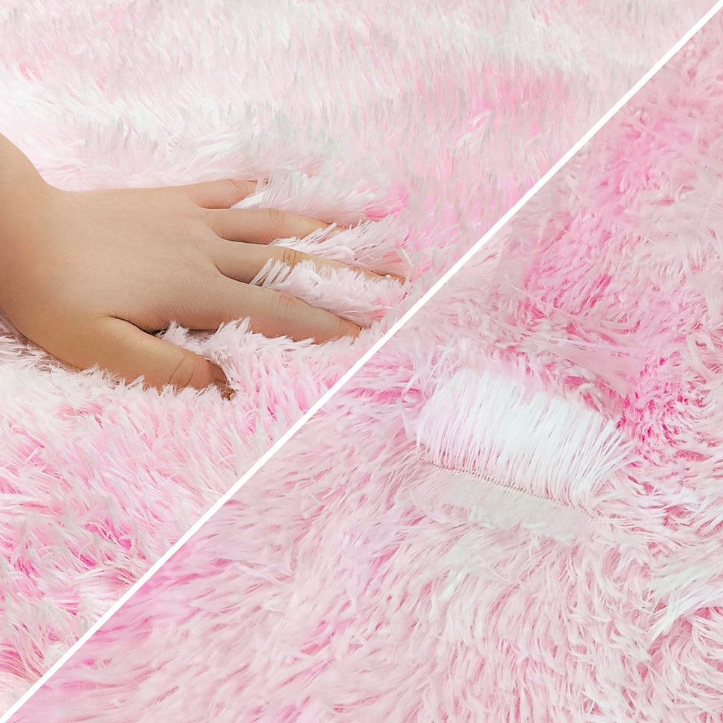 JiaoBaba Super Soft Fluffy Living Room Area Rug 2x6 ft Tie-Dyed Light Pink Shaggy Furry Carpet Washable Non-Slip Floor Rugs Bedroom Bedside Nursery Kawaii Rug Fuzzy Girls Dorm Home Decor Aesthetic