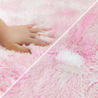 JiaoBaba Super Soft Fluffy Living Room Area Rug 2x6 ft Tie-Dyed Light Pink Shaggy Furry Carpet Washable Non-Slip Floor Rugs Bedroom Bedside Nursery Kawaii Rug Fuzzy Girls Dorm Home Decor Aesthetic