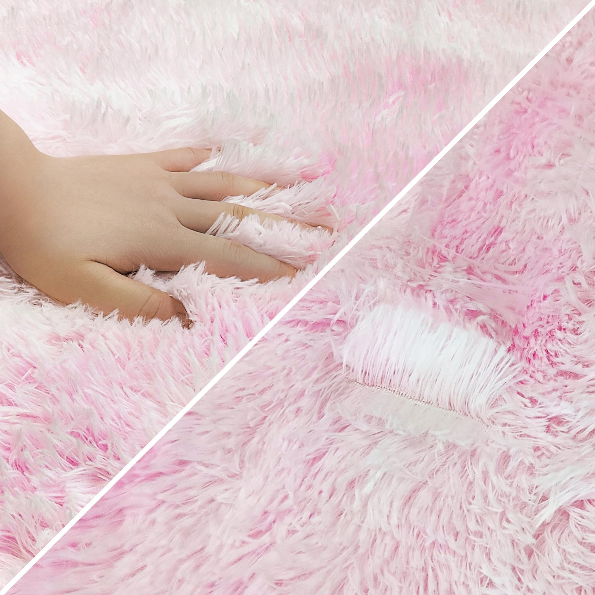 JiaoBaba Super Soft Fluffy Living Room Area Rug 2x6 ft Tie-Dyed Light Pink Shaggy Furry Carpet Washable Non-Slip Floor Rugs Bedroom Bedside Nursery Kawaii Rug Fuzzy Girls Dorm Home Decor Aesthetic