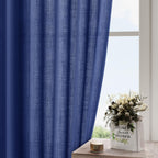 Nanspring Classic Blue Linen Curtains 108 Inches Long for Living Room Bedroom 2 Panels Set Extra Long Back Tab Curtain Light Filtering Sheer Drapes Floor to Ceiling Curtain for Large Windows 52x108