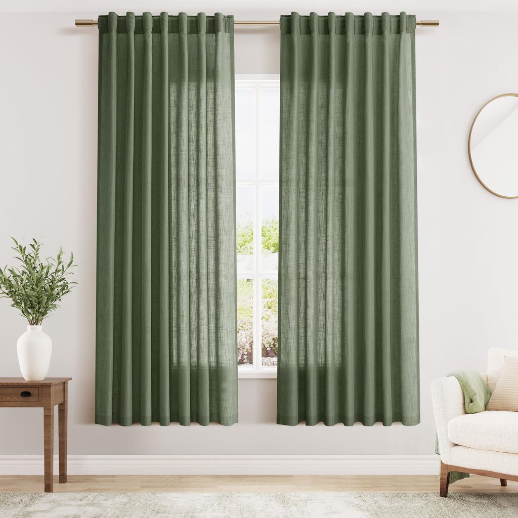 Nanspring Mist Sage Linen Curtains Semi Sheer 96 Inches Long 2 Panels Set for Living Room Back Tab Rod Pocket Light Filtering Drape for Bedroom Modern Farmhouse Coastal Decor Protect Privacy 52x96 — 기타