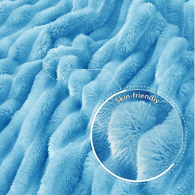 Exclusivo Mezcla Twin Size Flannel Fleece Blanket, Super Soft Striped Jacquard Bed Blanket, Lightweight Fuzzy Cozy for All Seasons, 60x80 Inches, Blue