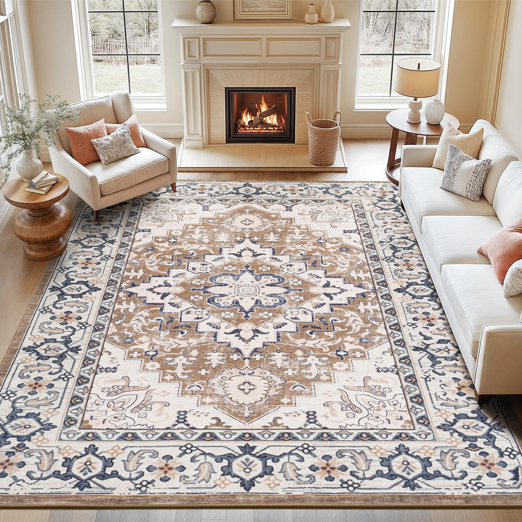 Lofus 8x10 Area Rugs for Living Room Bedroom, Soft Boho Carpet Floral Brown