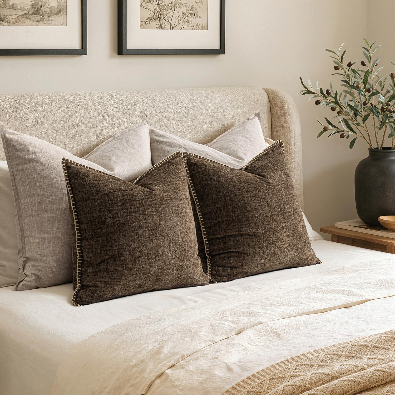 MIULEE Decorative Couch Throw Pillow Covers 20x20 Inch Brown 2 Pack