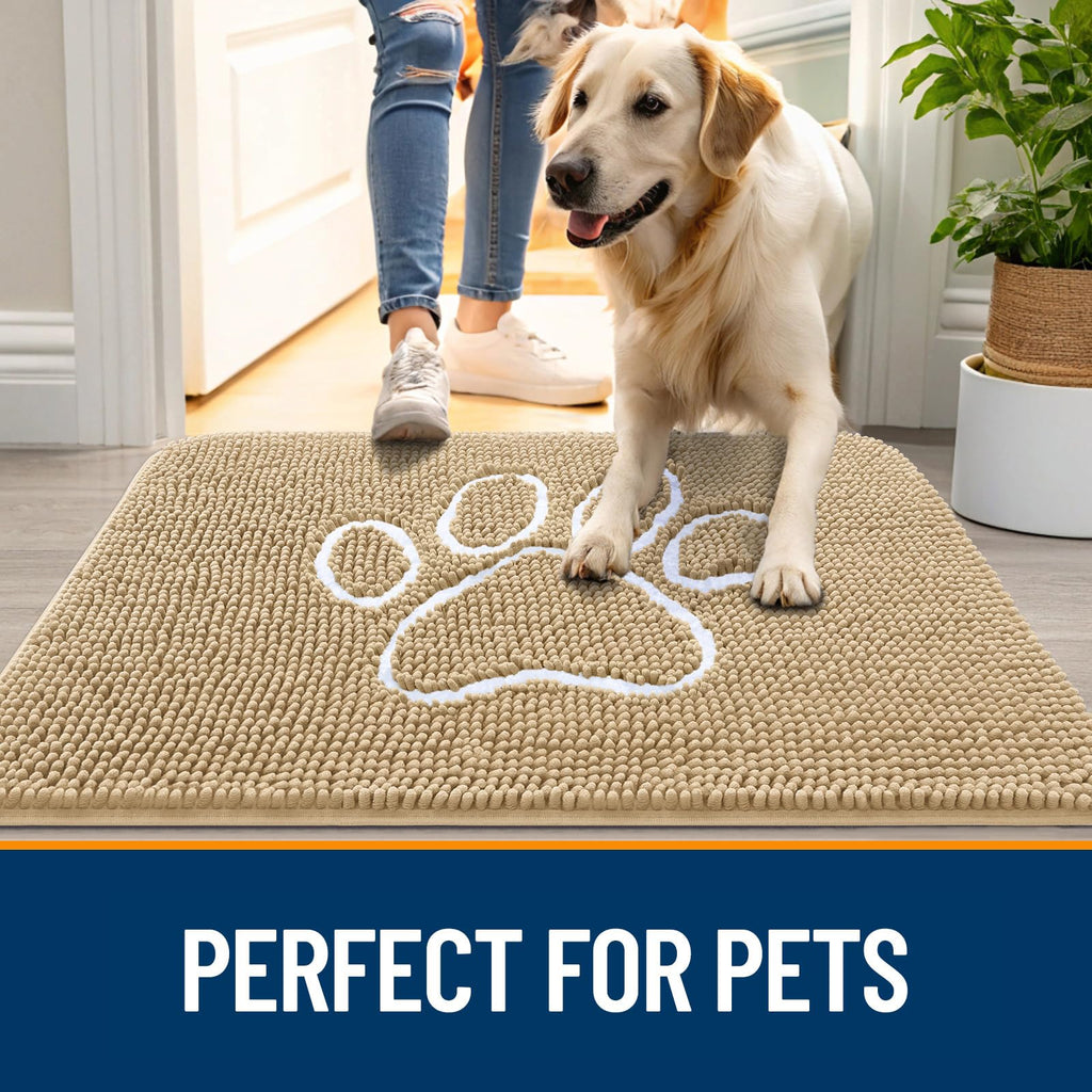 OLANLY Dog Door Mat for Muddy Paws 36x24, Paw Print Design Chenille Mud Mat