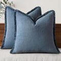 MIULEE Linen Fringe Decorative Euro Throw Pillow Covers Blue Ashes 22x22