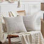 Fancy Homi 2 Packs Neutral Grey Samll Decorative Throw Pillow Covers 14x14 Inch with for Couch Bed Sofa, Rustic Farmhouse Boho Home Decor, Soft Corss Patchwork Corduroy Square Cushion Case 35x35 cm