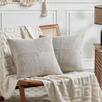 Fancy Homi 2 Packs Tan Decorative Throw Pillow Covers 18x18 Inch for Living Room Couch Bed, Rustic Farmhouse Boho Home Decor, Soft Corss Corduroy Patchwork Textured Square Beige Cushion Case 45x45 cm