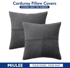 MIULEE Grey Decorative Throw Pillow Covers 18x18 Inch for Couch Bed Sofa Pack of 2 Boho Farmhouse Throw Pillows Soft Cross Corduroy Patchwork Textured Cushion Cases