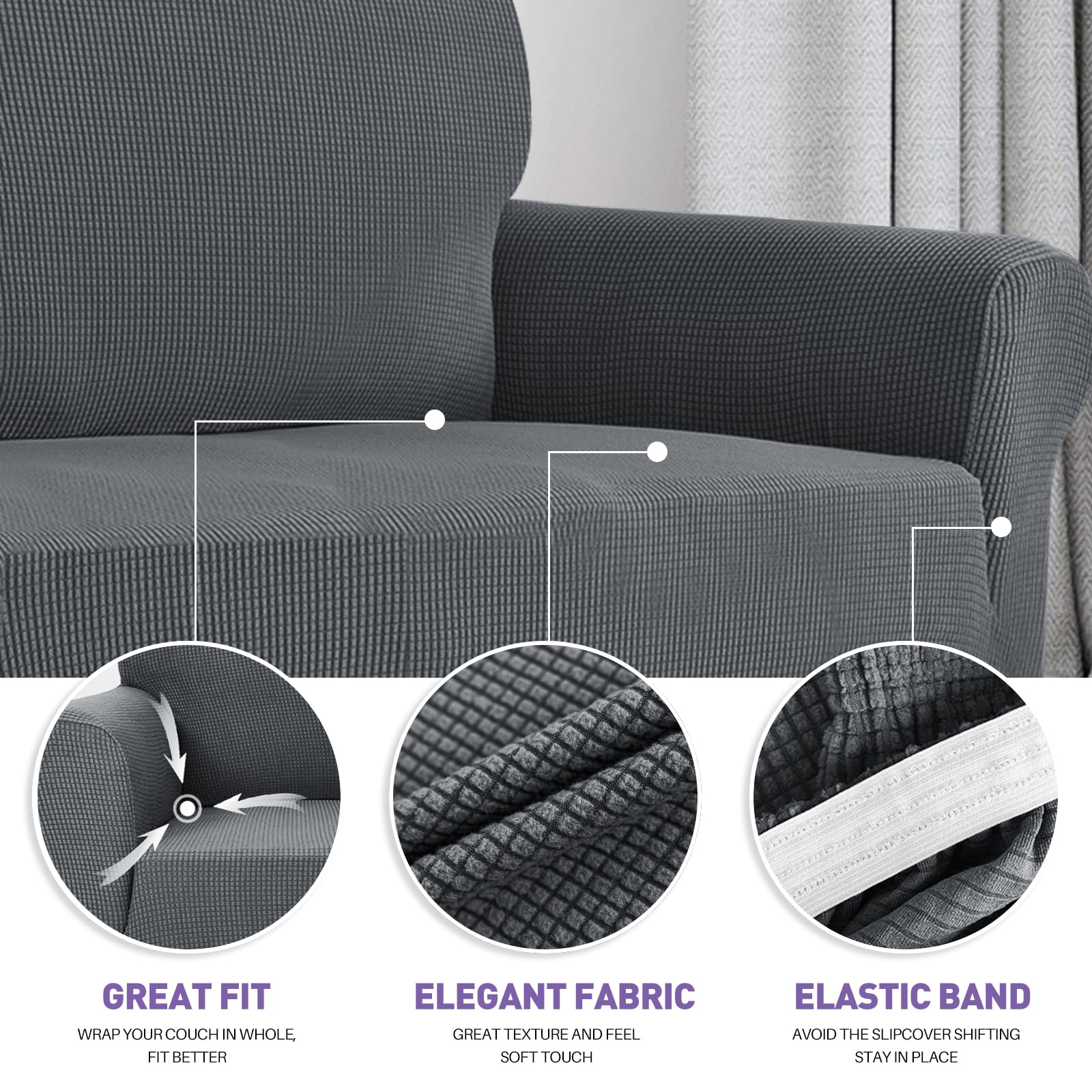 ZNSAYOTX Super Stretch Chair Slipcover Universal Sofa Chair Covers for Living Room Dogs Pet Furniture Protector Spandex Armchair Slipcovers with Anti Slip Foam Sticks (Dark Grey, Chair)