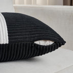 Fancy Homi Set of 2 Black White Lumbar Decorative Throw Pillow Covers 12x20 Inch for Living Room Bedroom Couch Bed Sofa, Soft Striped Corduroy Modern Rectangle Accent Cushion Case 30x50 cm