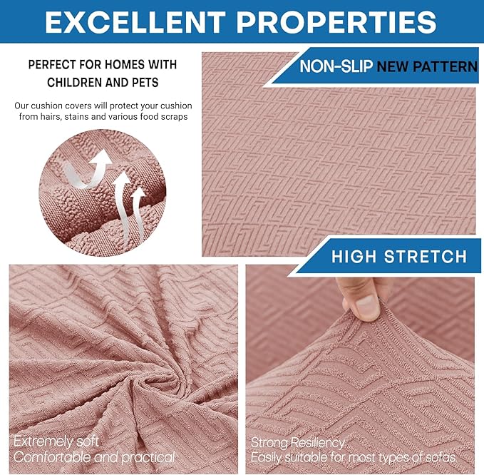XINEAGE New 3 Pieces Couch Covers for 2 Extra Large Cushion Sofa Super Stretch Sofa Cover for 2 Large Seat Universal Loveseat Slip Cover for Living Room (Dusty Pink), 71"-91"(2 Cushions)