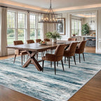 KOZYFLY Area Rug 9x12 Modern Ombre Living Room Rug, Washable Large Thin Rugs Non-Slip Soft Striped Rug for Bedroom, Print Blue Abstract Carpet for Laundry/Kid Room