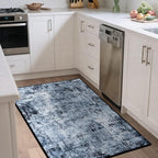 Rugflix 3x5 Entrance Rugs, Entry Rug Washable Non-Slip Stain-Resistant Low Pile Small Modern Dark Carpet, for Living Room Bedroom Indoor, Navy Blue/Black