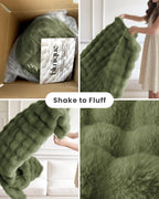 blunique Ultra Soft Cozy Faux Fur Throw Blanket, Fuzzy Plush Thick Bubble Blanket, Oversize Luxury Fluffy Blanket for Couch, Sofa, Bedroom, and Living Room,50x60 Inches,Green