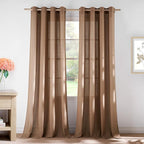 NICETOWN Linen Gold Brown Curtains for Living Room, Rustic Grommet Semi Sheer Linen Blend Privacy Assured with Light Filtering for Living Room/Bedroom, W55 x L96, 2 Panels