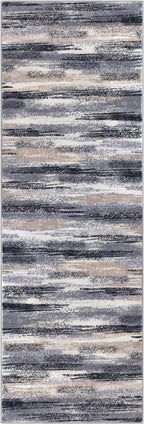 Lansny Modern Abstract Runner Rug 3x8, Grey Black Multi Washable Kitchen Runner Non-Slip Soft Hallway Rug Runner Thin Print Faux Wool Carpet for Entryway Bedroom Laundry Room Indoor Home Office Decor