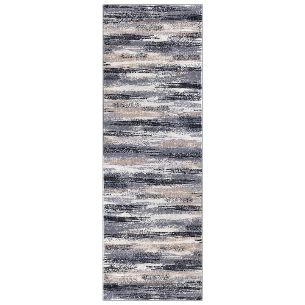 Lansny Modern Abstract Runner Rug 3x10, Grey Black Multi Washable Kitchen Runner Non-Slip Soft Hallway Rug Runner Thin Print Faux Wool Carpet for Entryway Bedroom Laundry Room Indoor Home Office Decor