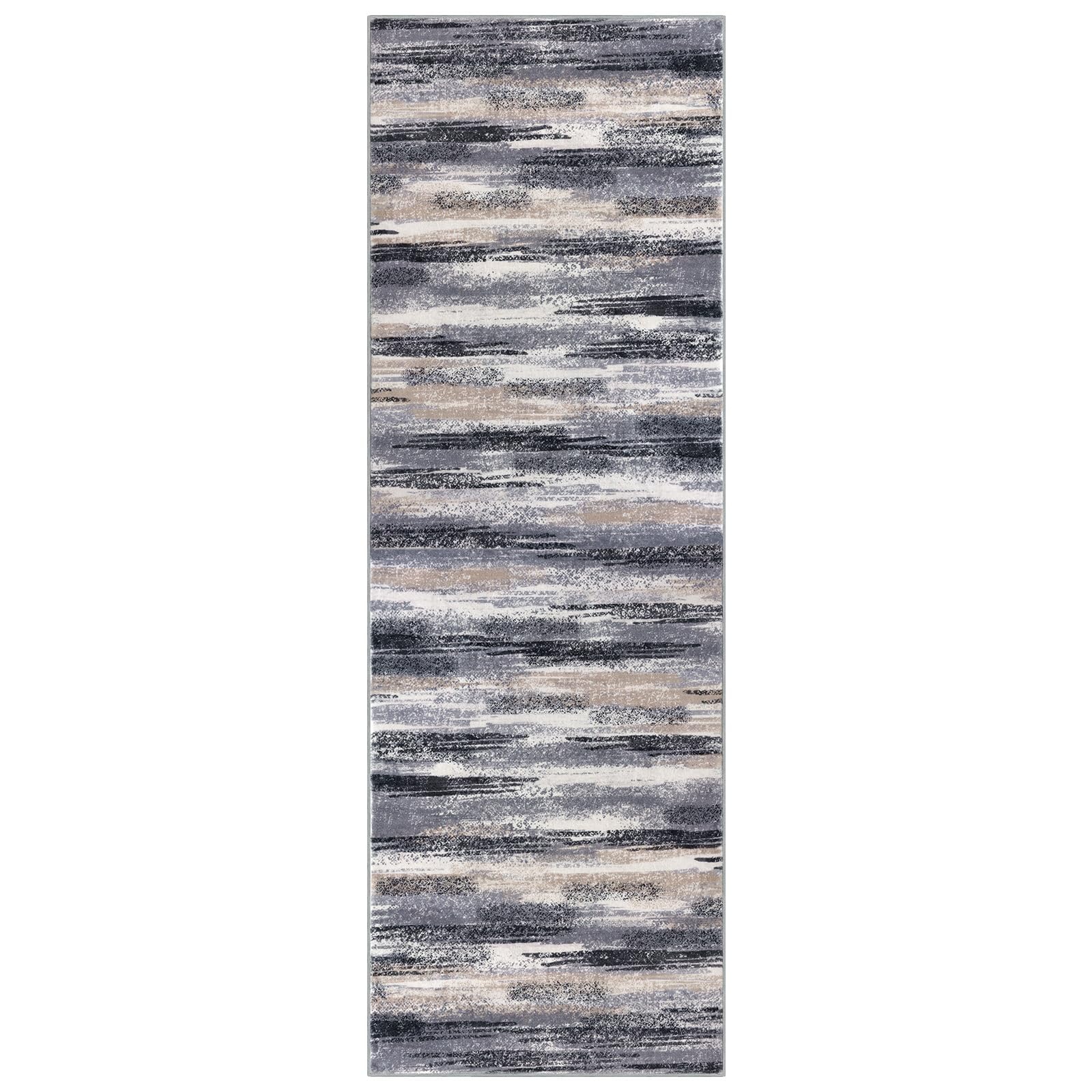 Lansny Modern Abstract Runner Rug 2x12, Grey Black Multi Washable Long Kitchen Runner Non-Slip Soft Hallway Rug Runner Thin Print Faux Wool Carpet for Entryway Bedroom Laundry Room Indoor Home Decor