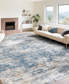 XLUEZ 9x12 Area Rug for Living Room, Washable Modern Abstract Large Area Rug Neutral Soft Non Slip Kids Rug Stain Resistant Indoor Carpet for Bedroom Dining Room Playroom Office(BlueWhite, 9'x12')