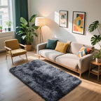 3x5 Area Rug for Bedroom, Tie-Dyed Black Fluffy Shag Rug Plush Carpet