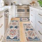 HEBE Boho Kitchen Rug Sets 3 Piece with Runner Non Slip Kitchen Rugs and Mats Washable Kitchen Mats for Floor Thick Kitchen Floor Mat Carpet Runner Rugs for Hallway Laundry Holiday Decor