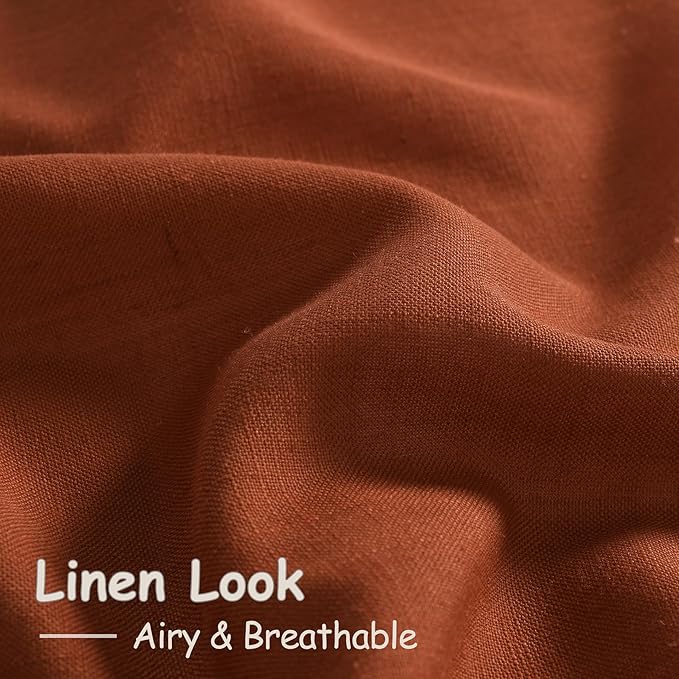Terracotta Linen Textured 96 Inch Curtains 2 Panel Set Back Tab Rod Pocket Sheer Boho Room Decor Aesthetic Curtains Brick Burnt Orange Burlap Look Curtain Drapes for Living Room Bedroom 8Ft 40x96