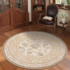 GarveeHome Pinkish Brown Botanical Grove 4ft Round Rug, Small Circle Vintage Cottagecore Soft Low-Pile Non-Slip Washable Rugs for Living Room Bedroom Nursery Kitchen Retro Carpet