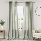 Sage Green Curtains 100 inches Long 2 panels for Living Room Back Tab Rod Pocket Semi Sheer Linen Draperies Muted Neutral Sage Room Decor Earth Tone Pale Green Curtains 100 inch Length for Bedroom
