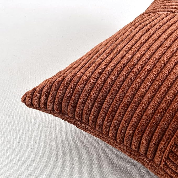 Fancy Homi 2 Packs Rust Long Lumbar Decorative Throw Pillow Covers 12x24 Inch for Couch Bed Sofa, Farmhouse Boho Home Decor, Soft Corduroy Patchwork Rectangle Terracotta Cushion Case 30x60 cm