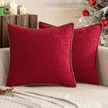 MIULEE Pack of 2 Christmas Pillow Covers 24x24 Inch Red Farmhouse Decorative Throw Pillow Covers with Stitched Edge Soft Chenille Solid Dyed Couch Pillow Covers for Sofa Bed Living Room