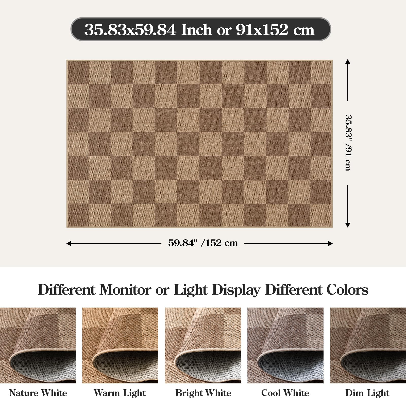 Lahome Checkered Easy Jute 3x5 Outdoor Rug, Washable Rugs for Entryway