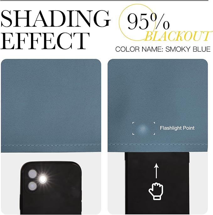 NICETOWN Kitchen Curtains, Short Blackout Drapes, Smoky Blue, 34 in x 45 in (W x L), Set of 2, Thermal Insulated Rod Pocket Window Treatment Draperies for Nursery