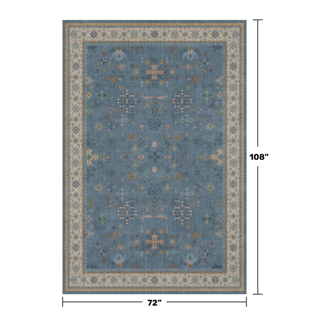 Boho 6x9 Living Room Rugs - Modern Dark Blue Dining Room Rug for Under Table, Lightweight Washable Foldable Low Pile Carpet, Eclectic Floral Bedroom Décor Aesthetic