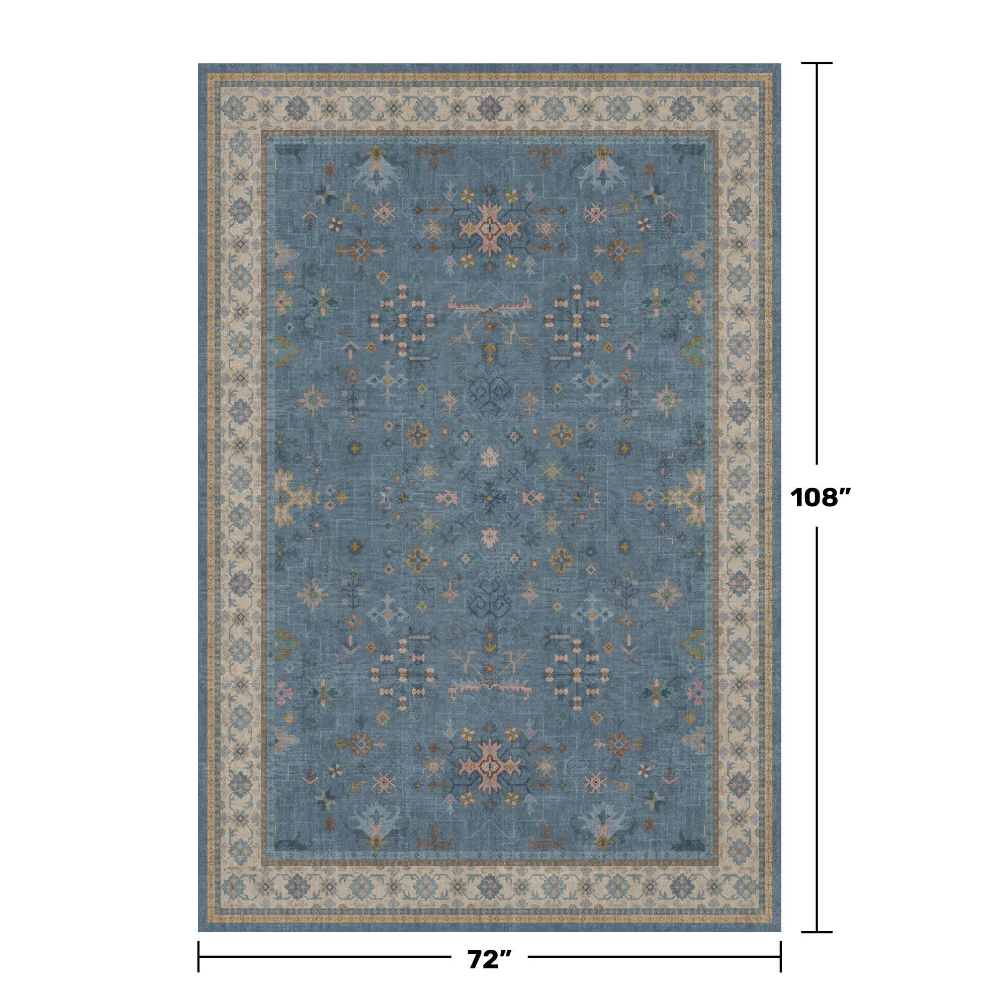 Boho 6x9 Living Room Rugs - Modern Dark Blue Dining Room Rug for Under Table, Lightweight Washable Foldable Low Pile Carpet, Eclectic Floral Bedroom Décor Aesthetic