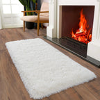 Ailyei Ultra Soft Runner Rugs for Bedroom Hallways with Upgraded Non-Slip Rubber Backing & Thick Memory Sponge, 2x4 Feet Fluffy Shag Throw Area Rug for Bedside Dorm Cream
