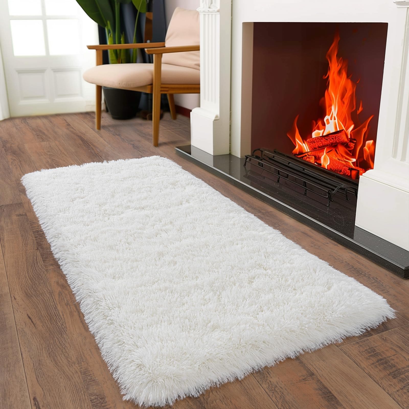 Ailyei Ultra Soft Runner Rugs for Bedroom Hallways with Upgraded Non-Slip Rubber Backing & Thick Memory Sponge, 2x4 Feet Fluffy Shag Throw Area Rug for Bedside Dorm Cream