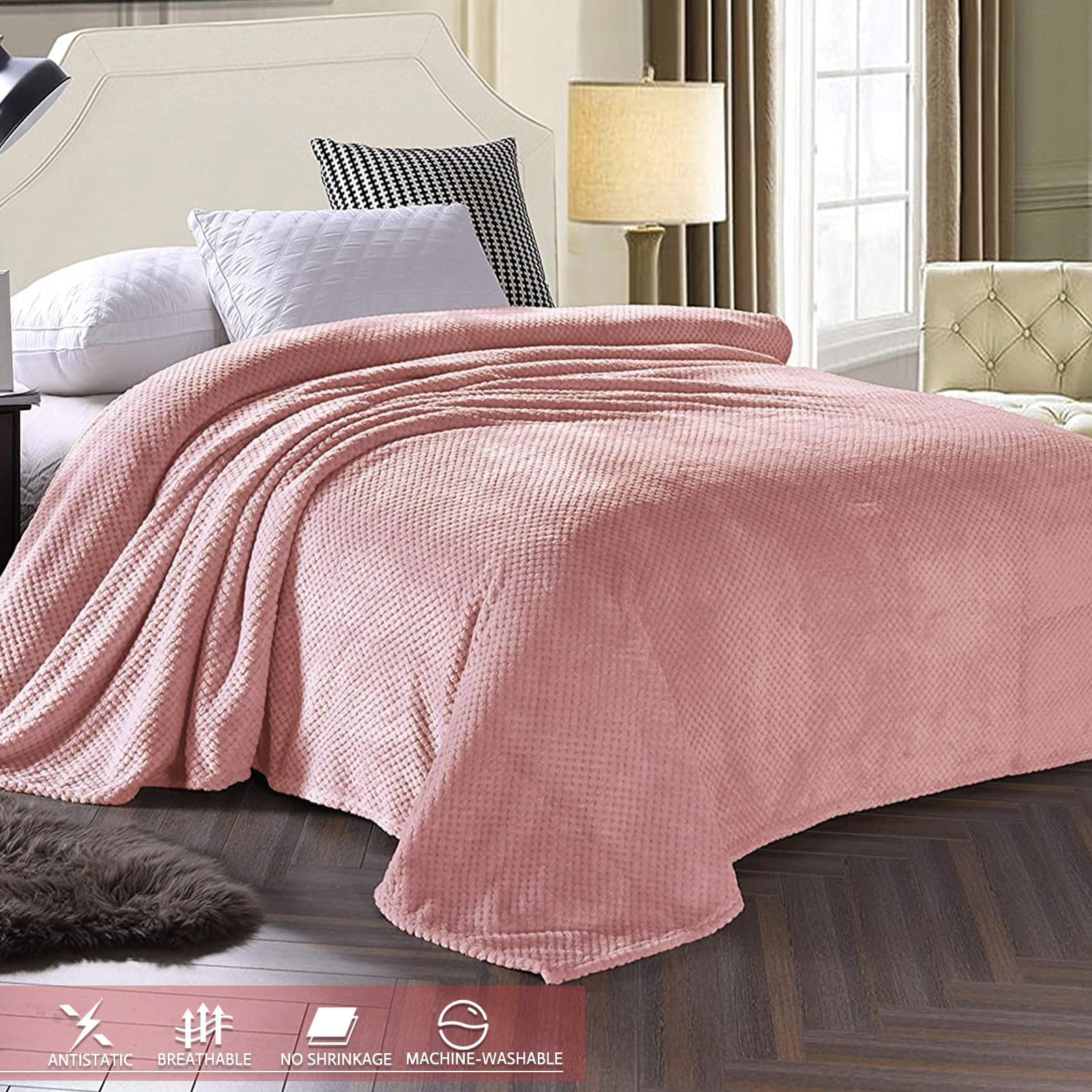 Exclusivo Mezcla Soft Waffle Fleece Bed Blanket Twin Size, Pink