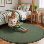 Amearea Sage Green Round Area Rugs 4ft Washable Circle Rugs for Bedroom Living Room, Fluffy Indoor Thickened Memory Foam Rug, Non Slip Minimalist Circular Carpet for Kids Boy Girl Dorm Nursery Room