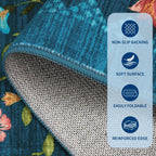 GarveeHome Washable Rug 8x10 Area Rugs for Living Room, Floral Rug for Bedroom, Soft Vintage Non Slip Throw Rugs with Rubber Back, Low Pile Stain Resistant Boho Floral Carpet for Dining Room, Blue